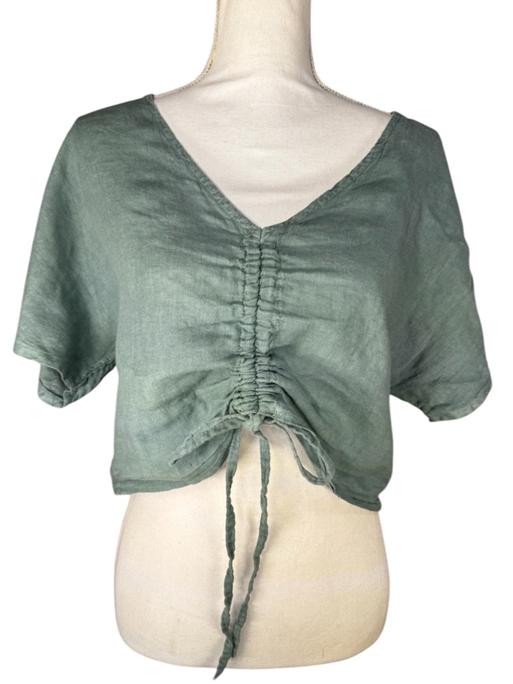 Meo Meli 100% Italian Linen Cropped Top in Sage Green - One Size